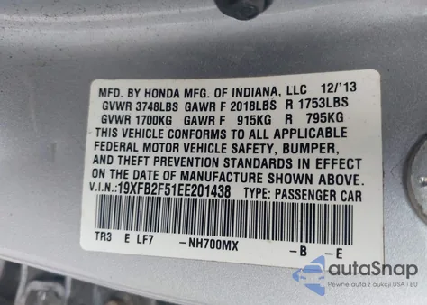 2014 Honda Civic Lx from USA, damaged, VIN 19XFB2F51EE201438